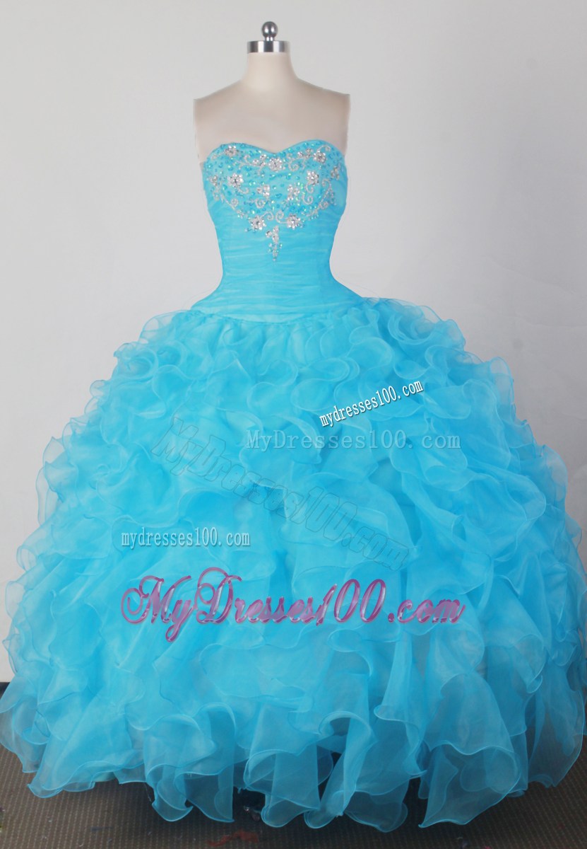 Ruffled and Beaded Aqua Blue Dress for Quinceanera 2013