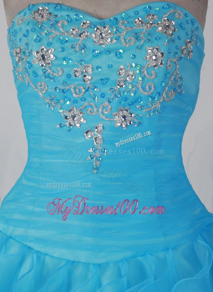 Ruffled and Beaded Aqua Blue Dress for Quinceanera 2013