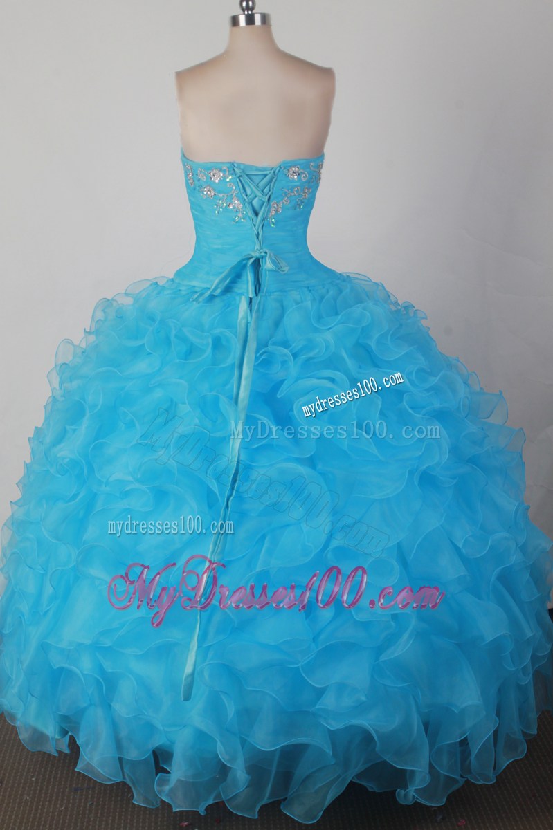 Ruffled and Beaded Aqua Blue Dress for Quinceanera 2013