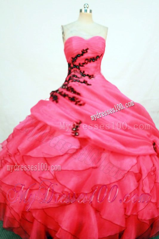 Red Ball Gown Appliques Sweetheart Layered Quinceanera Dress