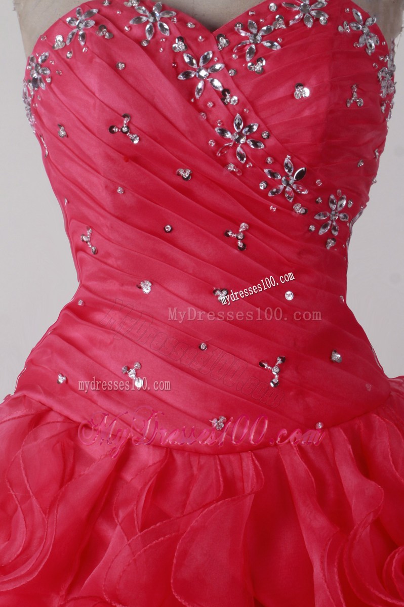 Beaded and Puffy Ruffled Sweet 16 Quinceanera Dress in Red