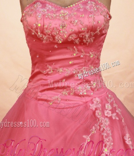 Watermelon Sweetheart Quinceanera Dresses with Beading and Appliques