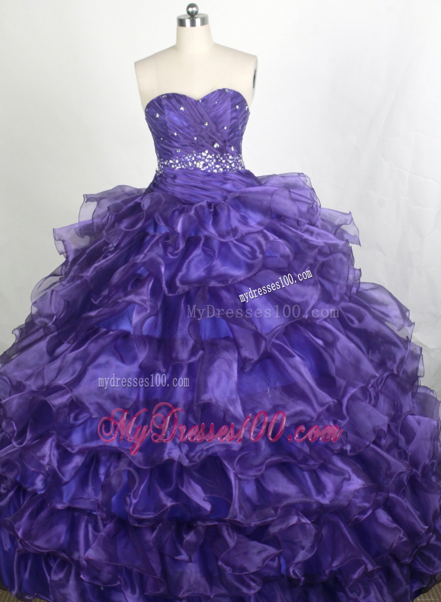 Lace Up Beaded and Ruffled Purple Quinceaneara Dress for 2013