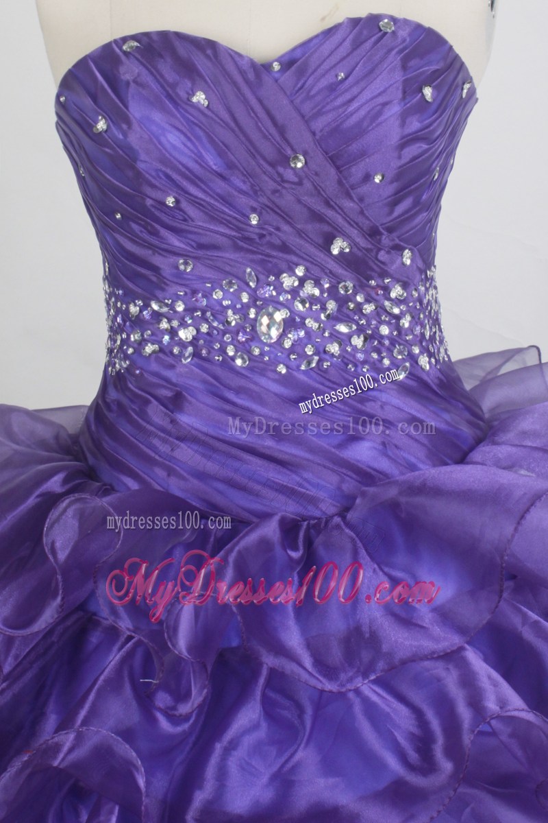 Lace Up Beaded and Ruffled Purple Quinceaneara Dress for 2013