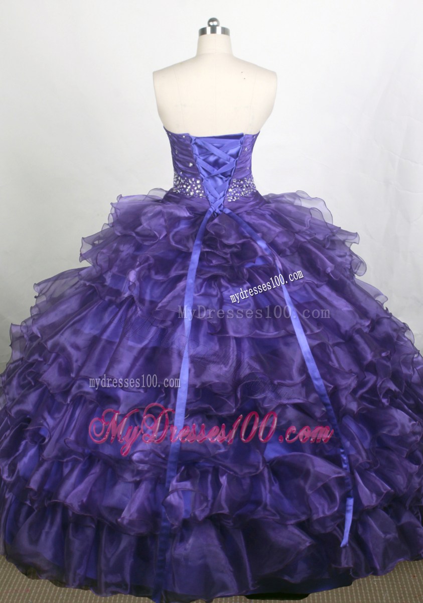 Lace Up Beaded and Ruffled Purple Quinceaneara Dress for 2013