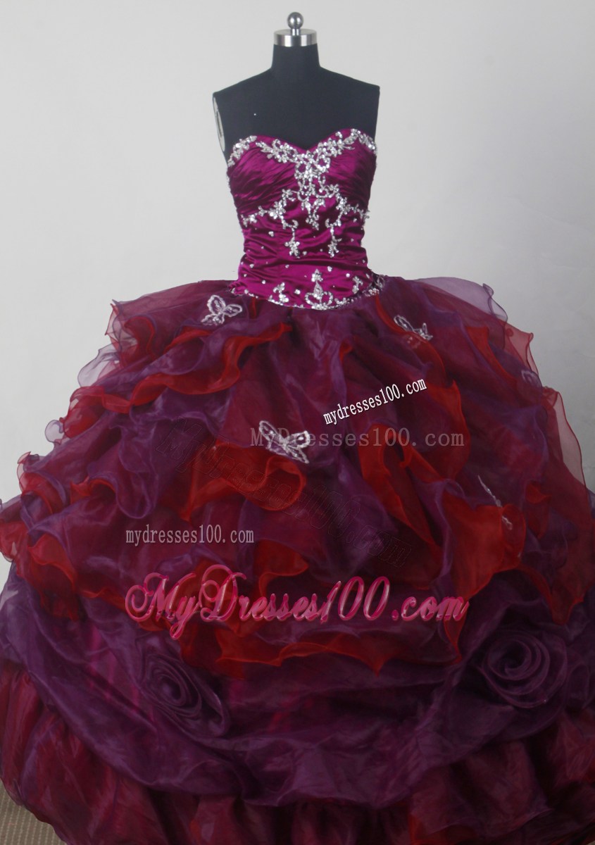 Colorful Sweetheart Appliques Organza Sweet Sixteen Dresses