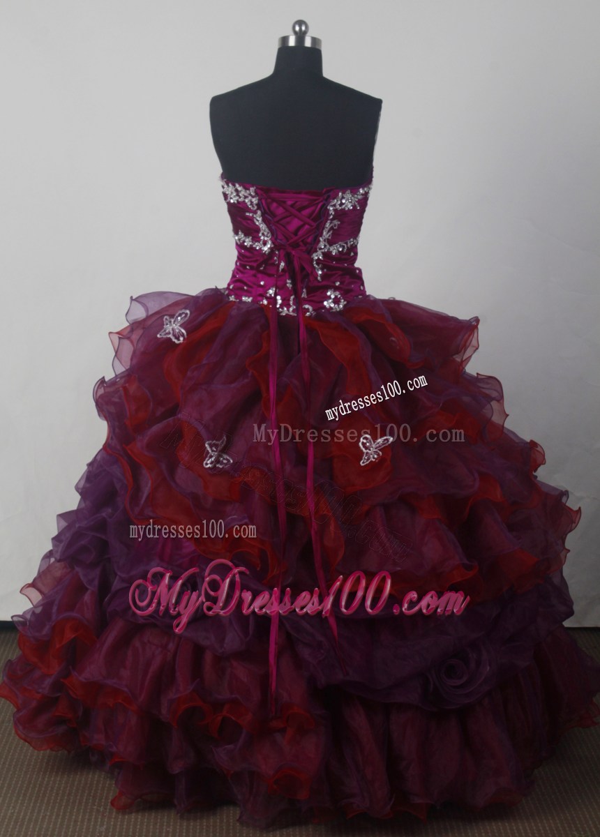 Colorful Sweetheart Appliques Organza Sweet Sixteen Dresses