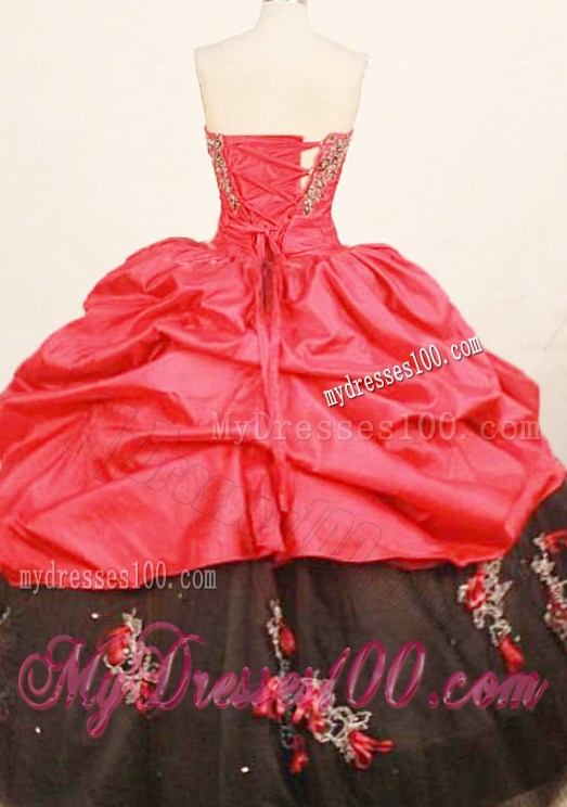 Cheap Sweetheart Taffeta appliques Red and Black Quince Dress