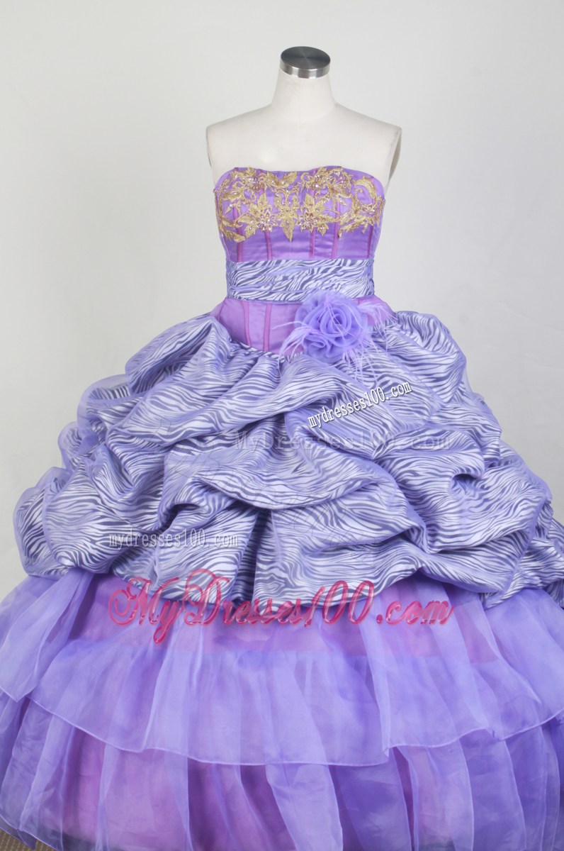 Lavender Organza and Zebra Appliques Dress for Quinceanera