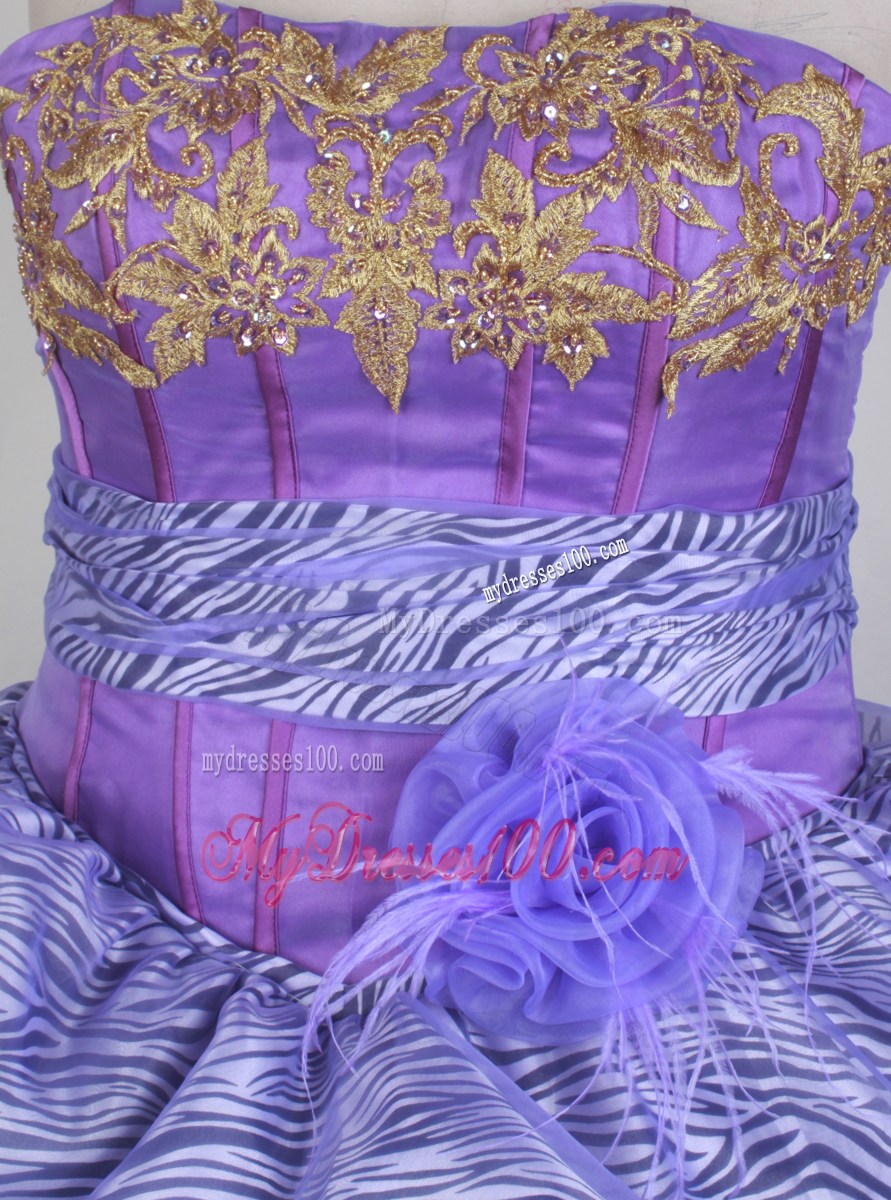 Lavender Organza and Zebra Appliques Dress for Quinceanera