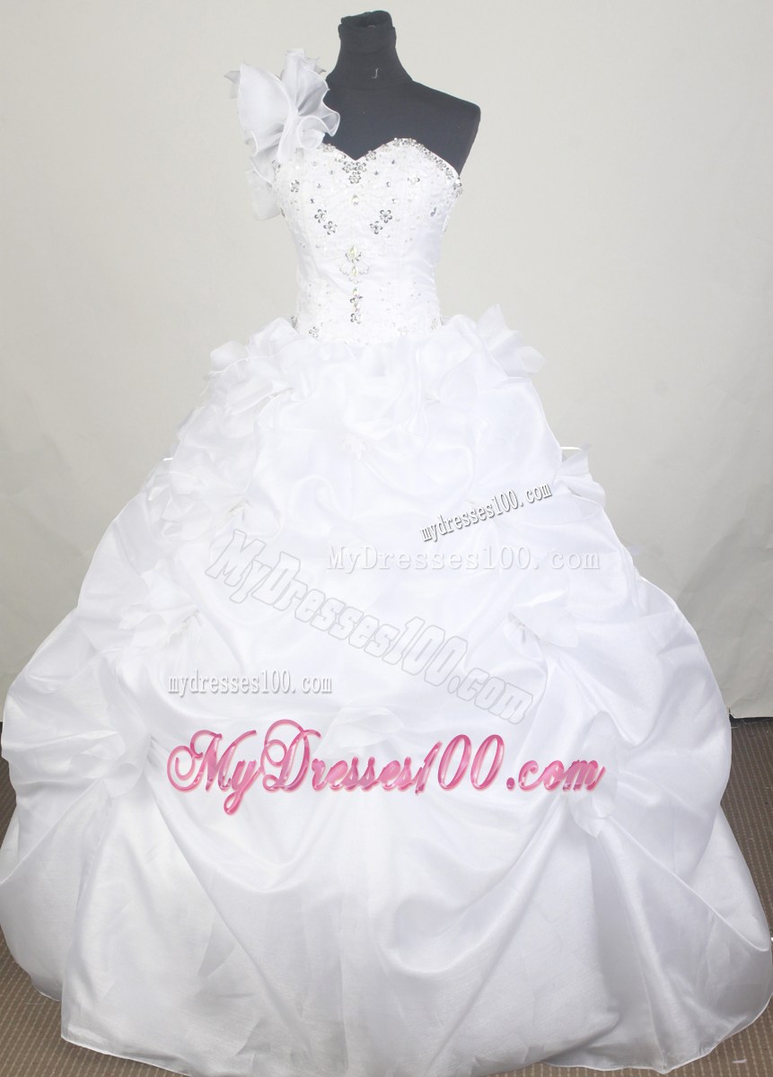 Romantic Flowery One Shoulder Quinceanera Gown with Pick-ups