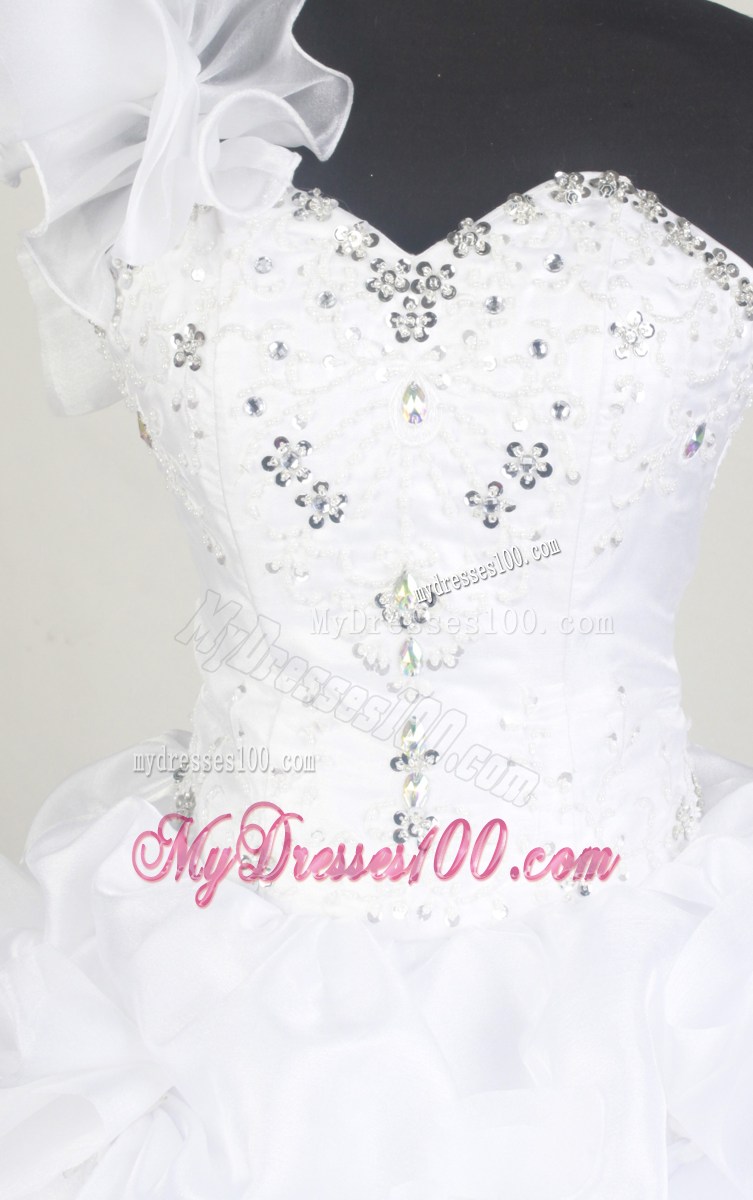 Romantic Flowery One Shoulder Quinceanera Gown with Pick-ups