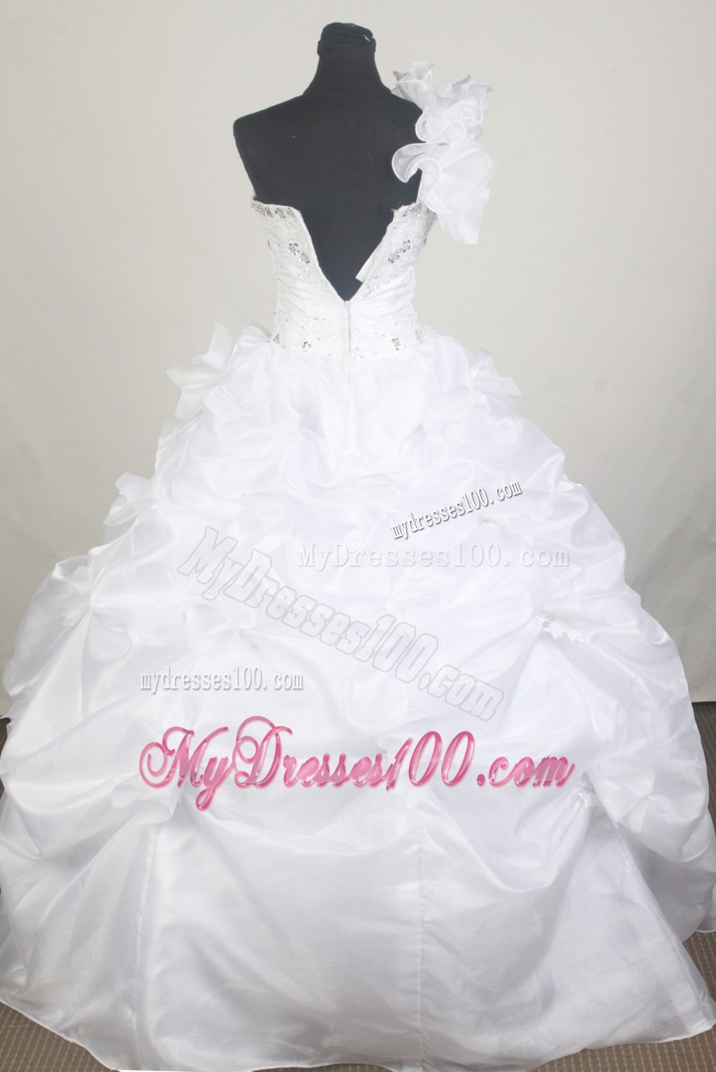 Romantic Flowery One Shoulder Quinceanera Gown with Pick-ups