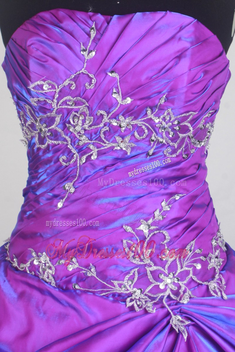 Appliques and Pick-ups Decorate Quinceanera Dress in Blue Violet