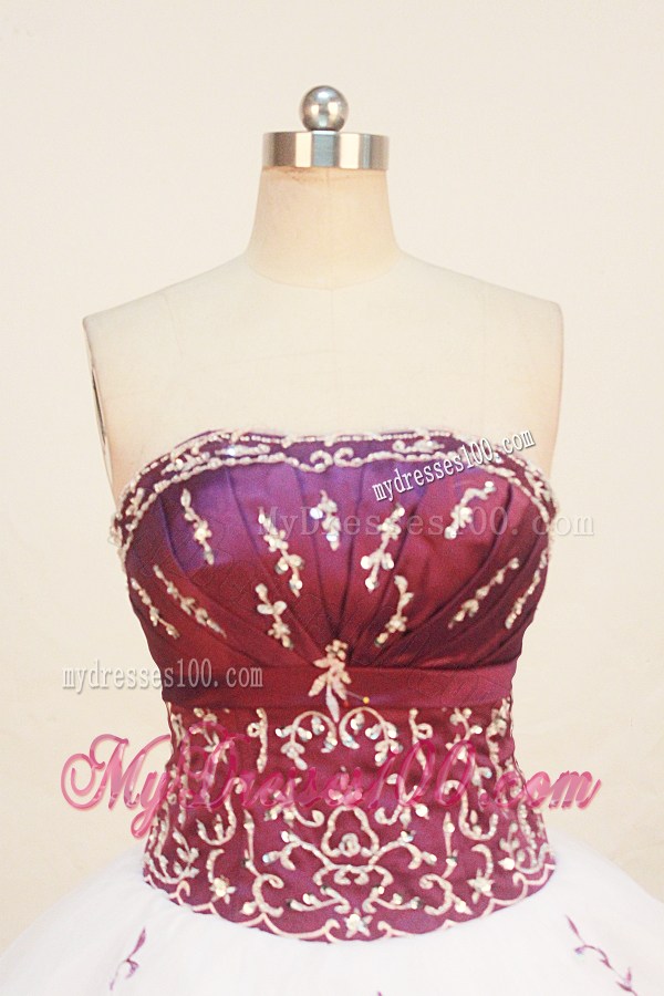 Classical Strapless Lace-up White and Fucsia Quinceanera Dress