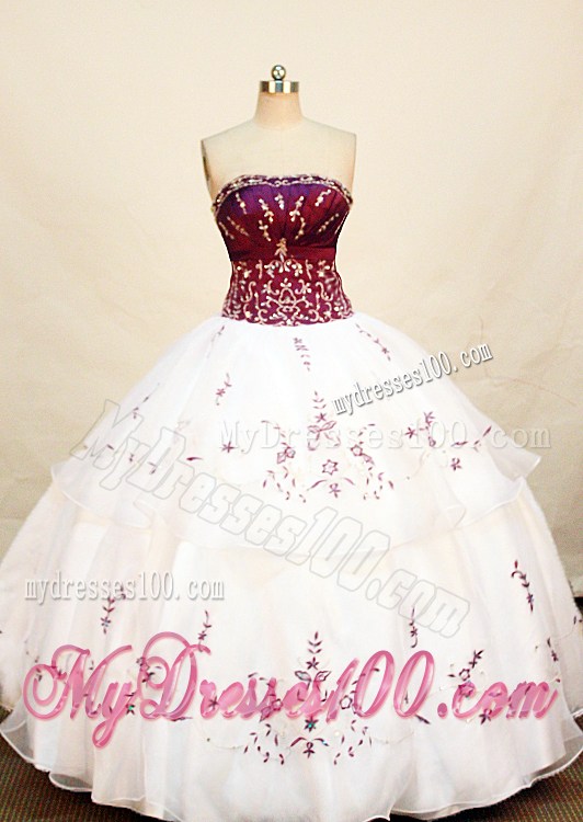 Classical Strapless Lace-up White and Fucsia Quinceanera Dress