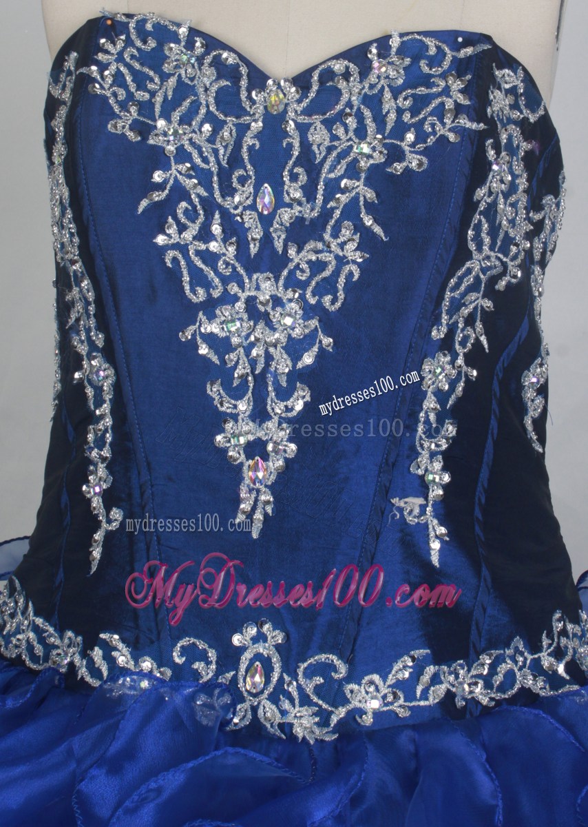 Embroidered and Ruffled Royal Blue Sweet Sixteen Quinceanera Dresses