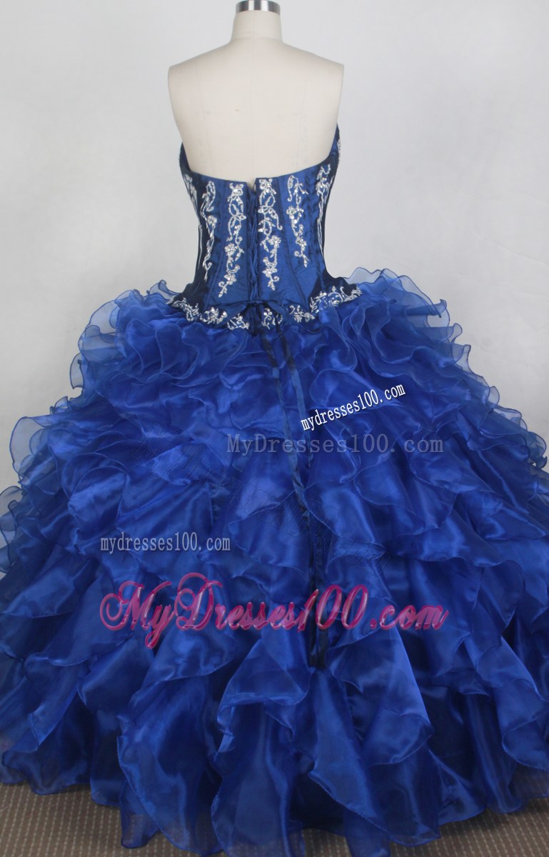 Embroidered and Ruffled Royal Blue Sweet Sixteen Quinceanera Dresses