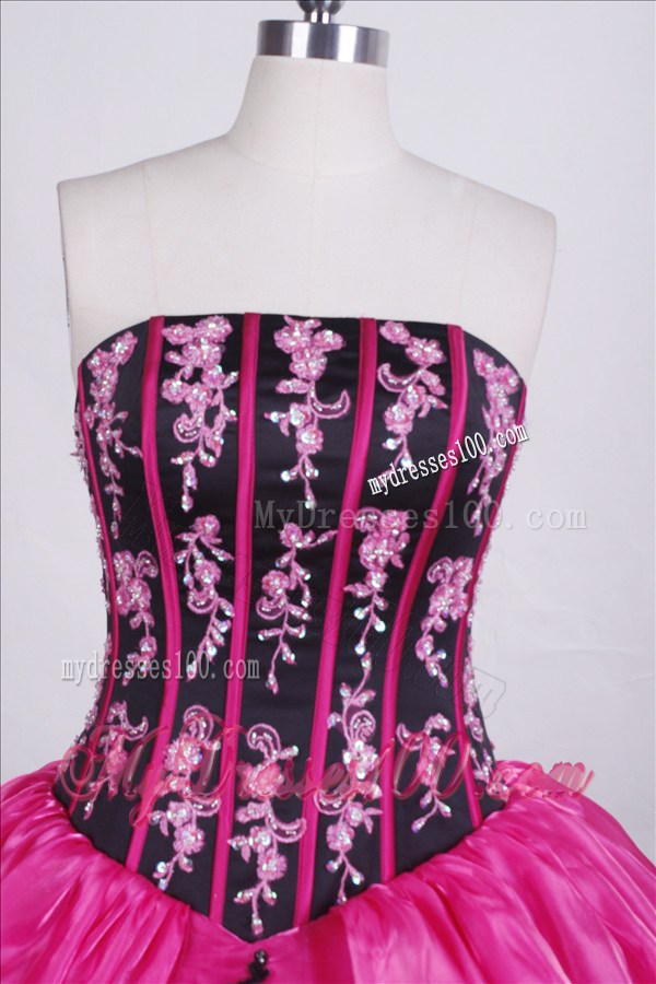 Classical Hot Pink Strapless Embroidery Bust Quinceanera Dress