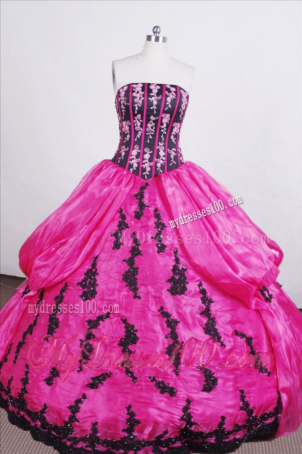 Classical Hot Pink Strapless Embroidery Bust Quinceanera Dress