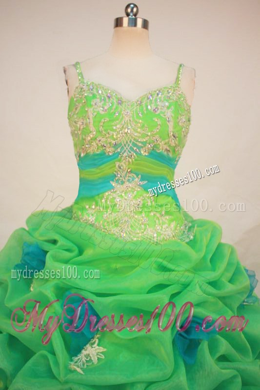 Cute Straps Green Quinceanera Dress with Appliques and Beading