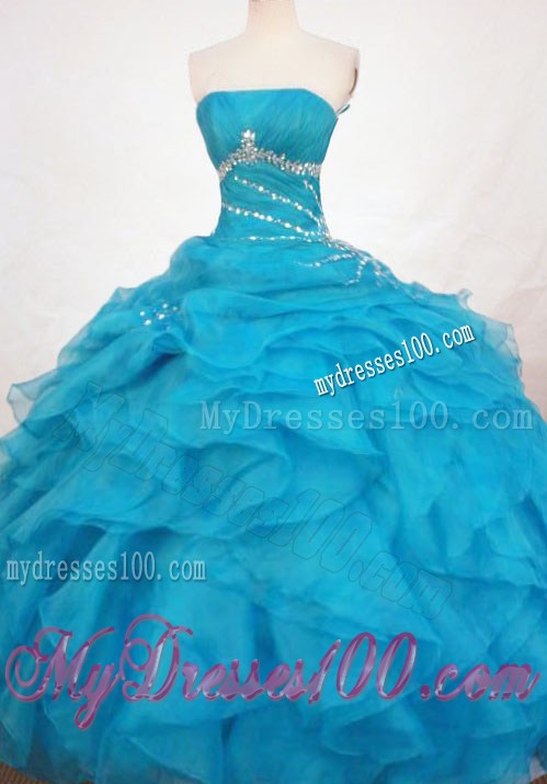 Teal Ball Gown Strapless Quinceanera Dress with Ruffled Layers