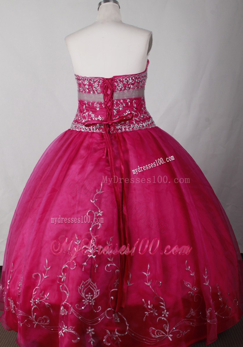 Cute Red Ball Gown with White Sash Strapless Sweet 15 Dress