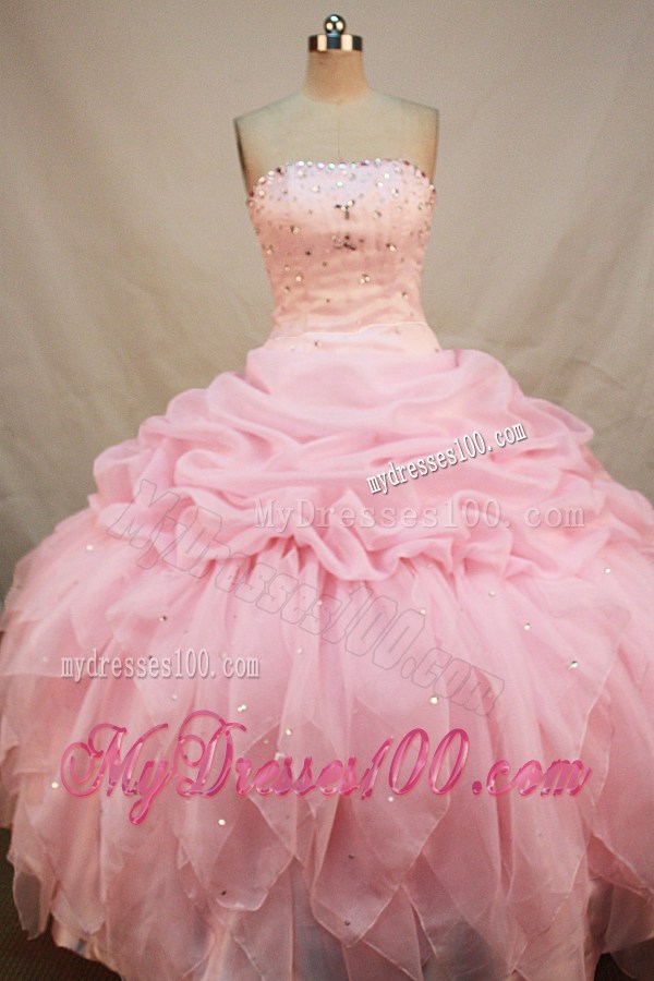 Beaded Strapless Pink Pick-ups and Layers Quinceanera Dress
