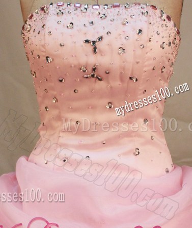 Beaded Strapless Pink Pick-ups and Layers Quinceanera Dress