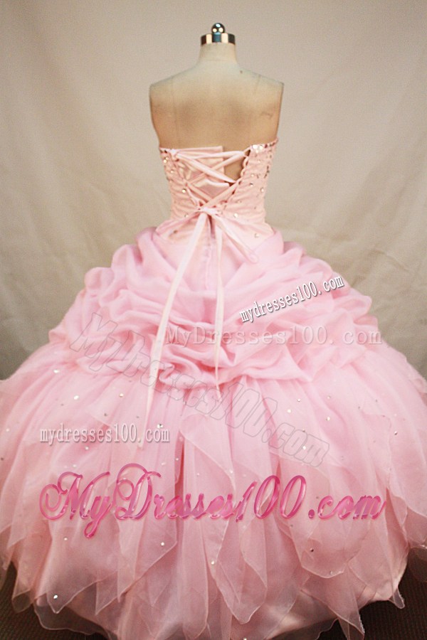 Beaded Strapless Pink Pick-ups and Layers Quinceanera Dress