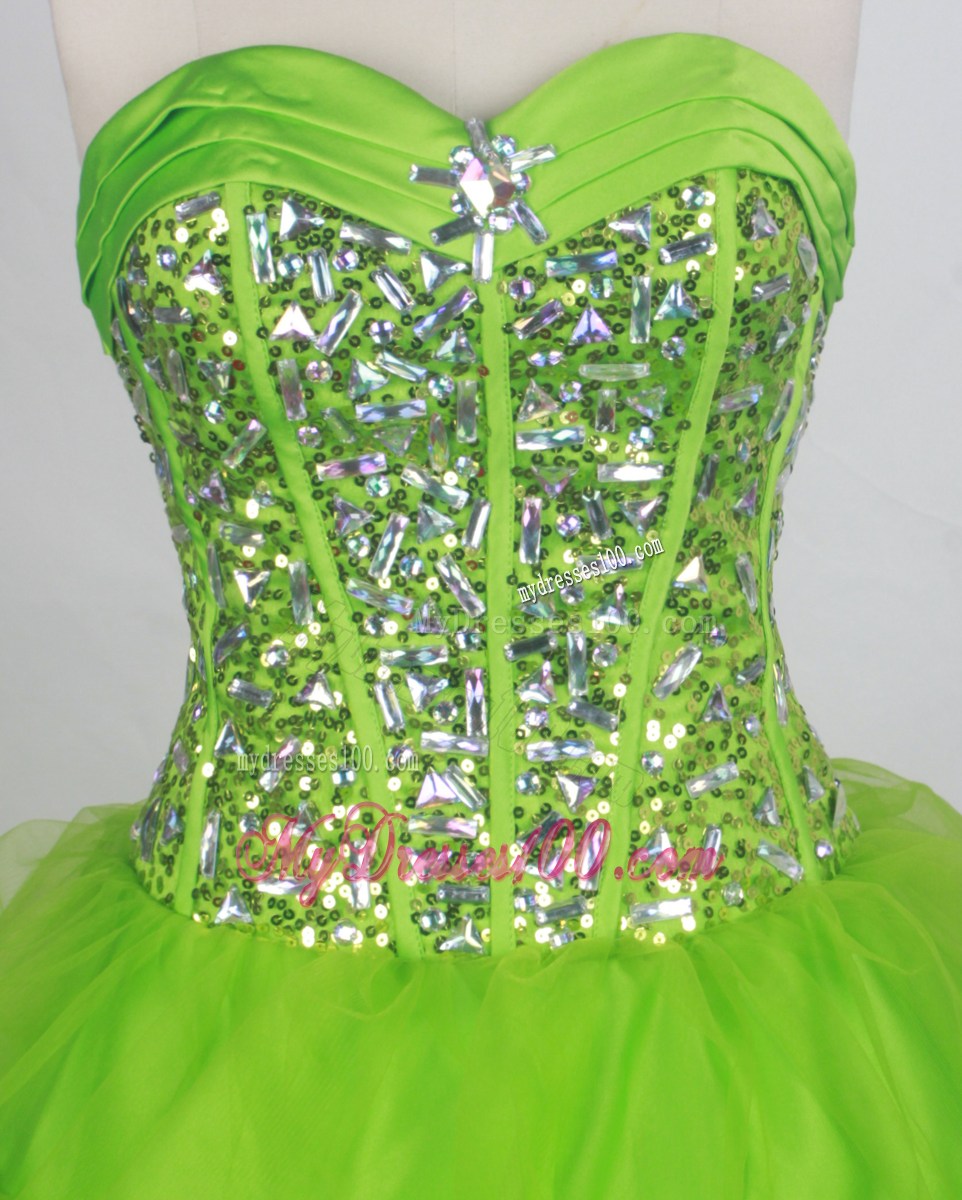 Spring Green Taffeta and Tulle Quinceanera Dress with Rhinestones