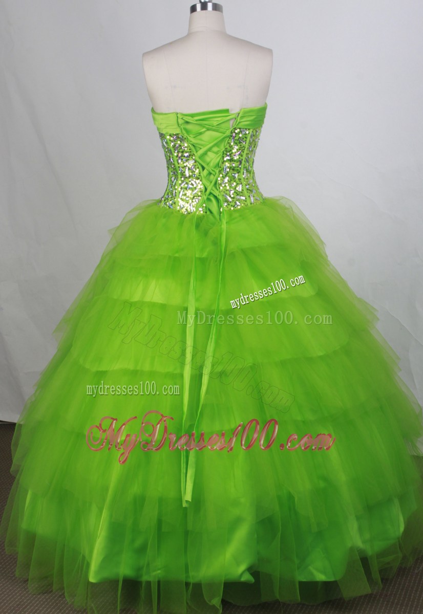 Spring Green Taffeta and Tulle Quinceanera Dress with Rhinestones