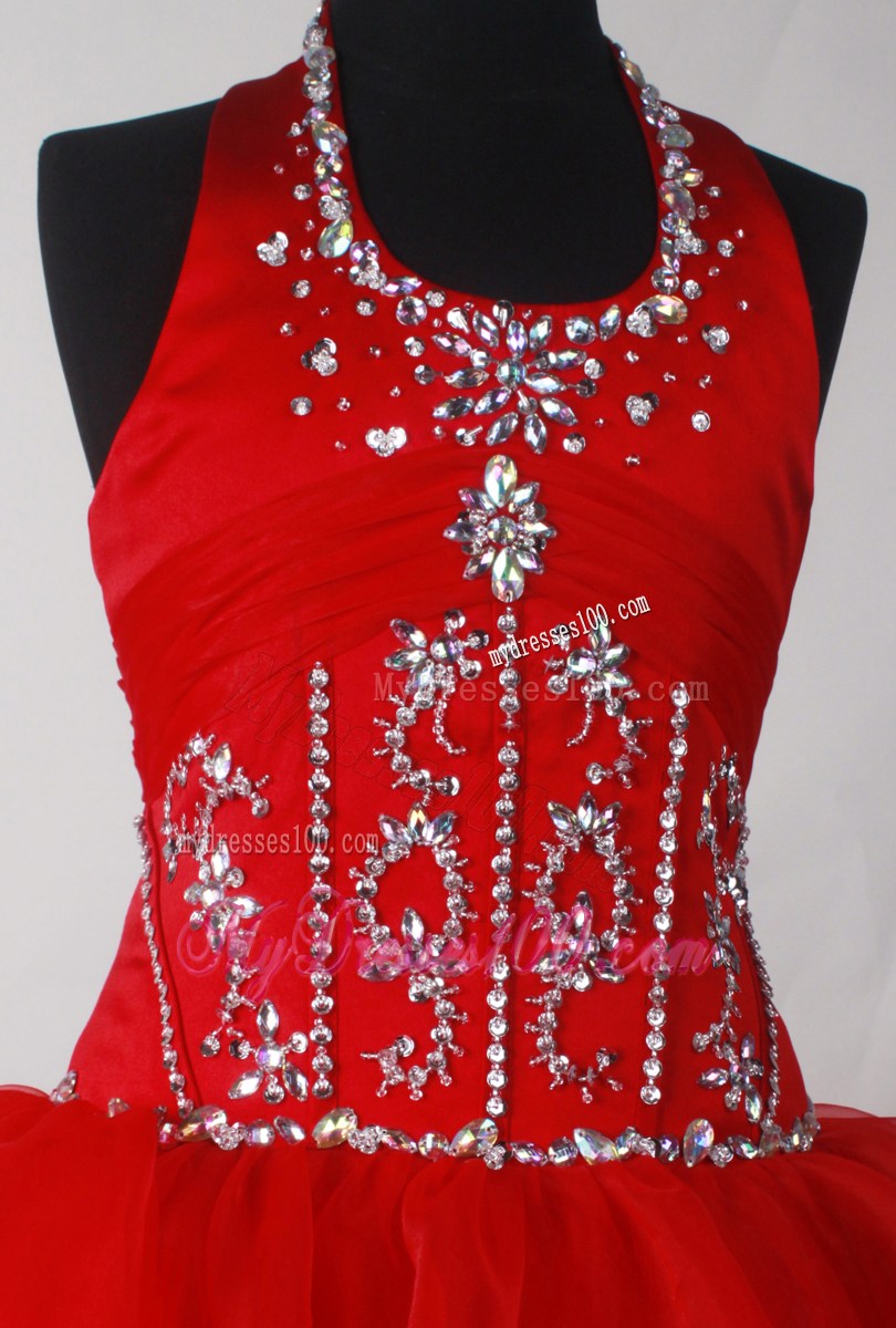 Elegant Ball Gown Halter Beaded Bust Red Quinceanera Dress