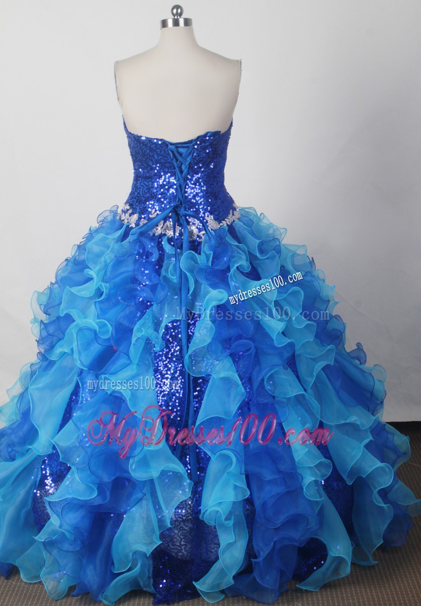 Elegant Sequined Strapless Blue Quinceanera Dress with Ruffles