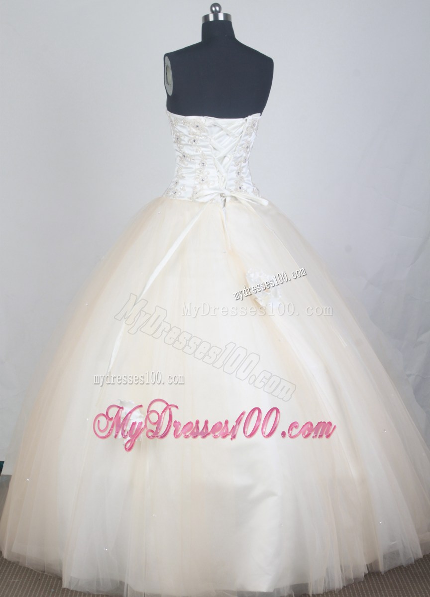 Beading Decorate White and Champagne Tulle Quinceanera Dress