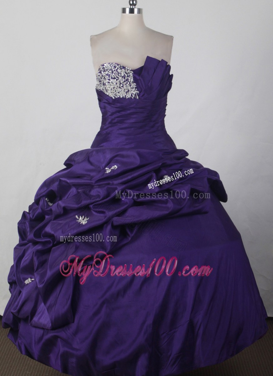Elegant Strapless Dark Purple Lace Up Appliques Sweet 15 Dress