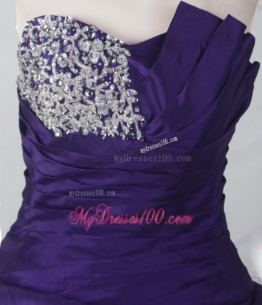 Elegant Strapless Dark Purple Lace Up Appliques Sweet 15 Dress
