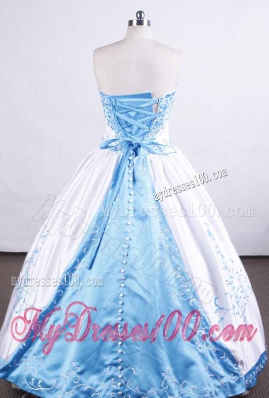 Elegant White and Aqua Strapless Embroidery Quinceanera Dress