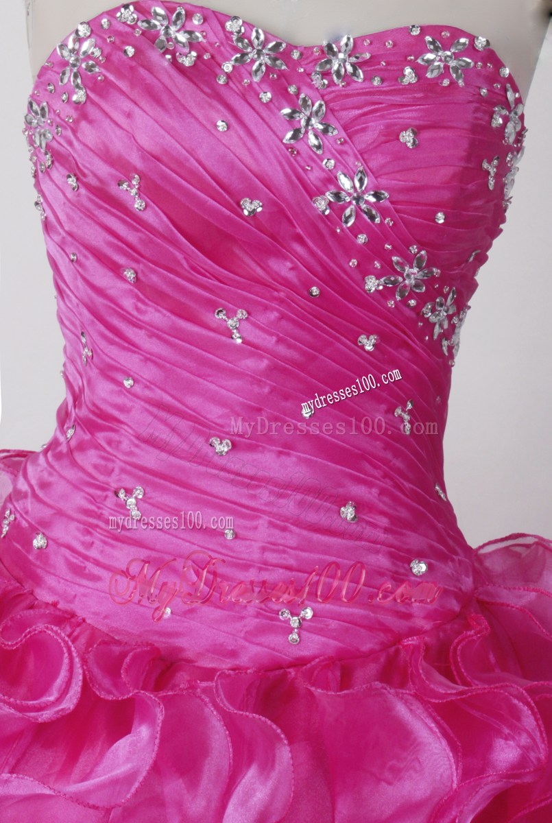 Elegant Beading Strapless Hot Pink Quinceanera Gown with Ruffles