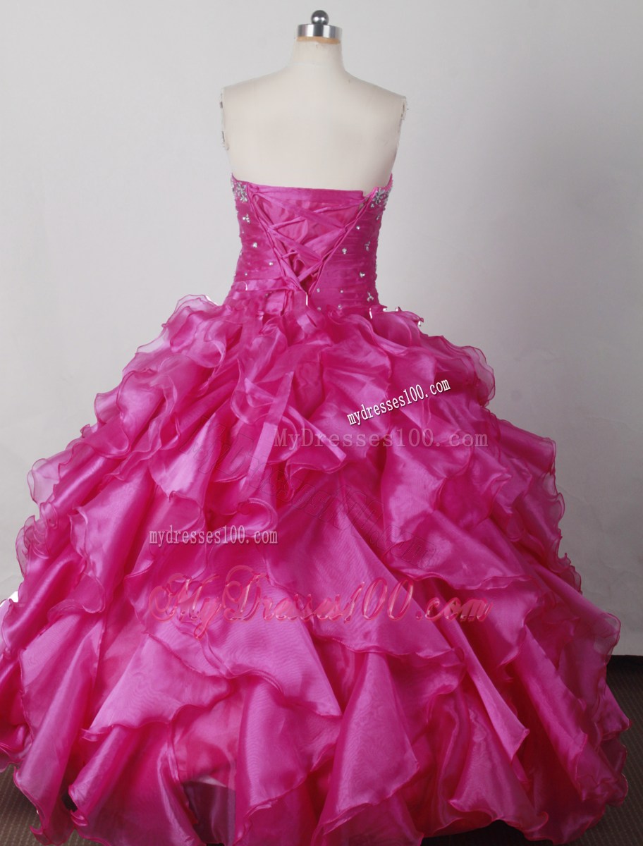Elegant Beading Strapless Hot Pink Quinceanera Gown with Ruffles