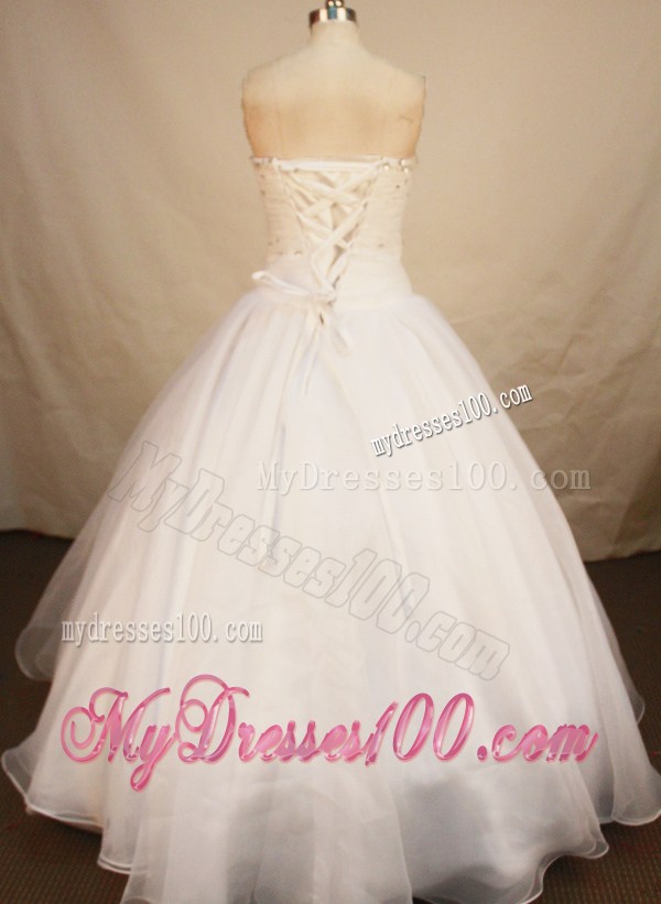 Pure Cute Organza Beading Lace-up Back White Sweet 15 Dress
