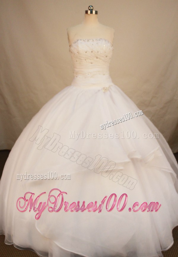 Pure Cute Organza Beading Lace-up Back White Sweet 15 Dress