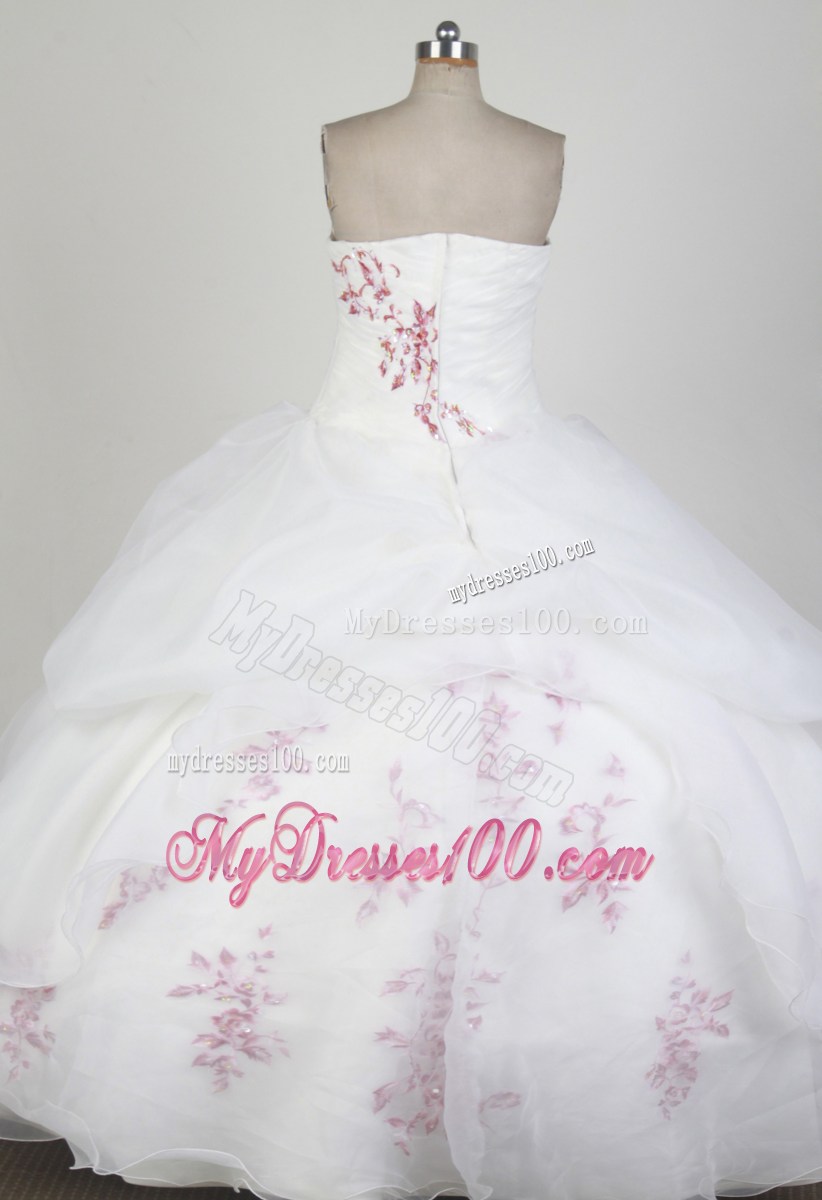 White Organza Zipper Up Quinceanera Dress with Red Appliques