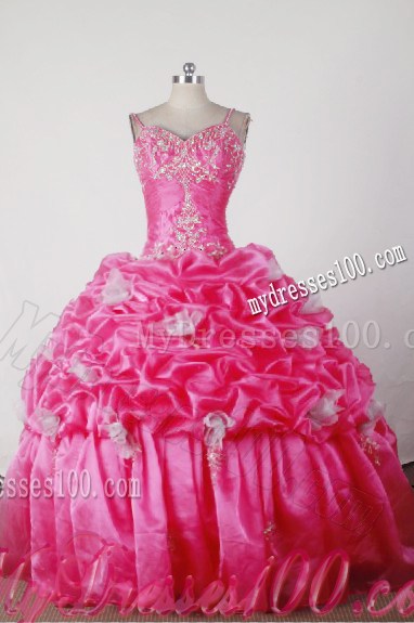 Appliqued and Ruched Flowery Dress for Quinceanera in Hot Pink
