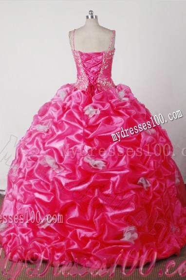 Appliqued and Ruched Flowery Dress for Quinceanera in Hot Pink