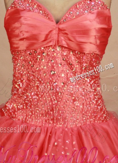 Sweetheart Beading Floor Length Sweet 16 Dress in Watermelon Pink