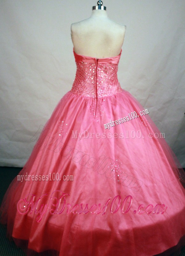 Sweetheart Beading Floor Length Sweet 16 Dress in Watermelon Pink