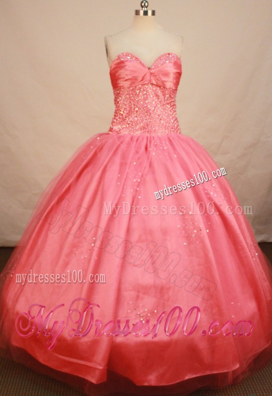Sweetheart Beading Floor Length Sweet 16 Dress in Watermelon Pink