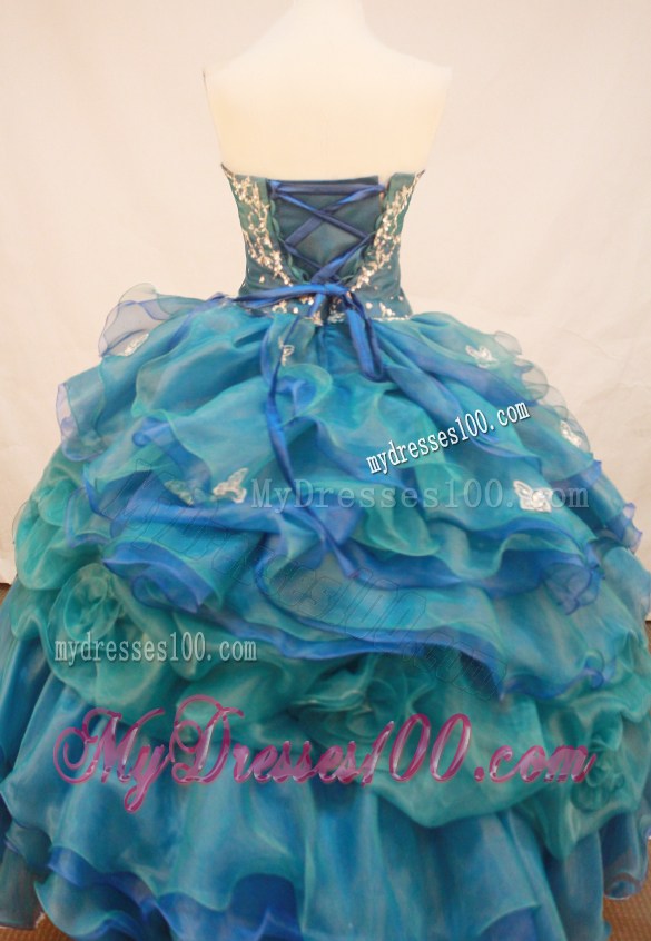 Colorful Sweetheart Embroidery Decorate Ruffled Quinceanera Gown Dress