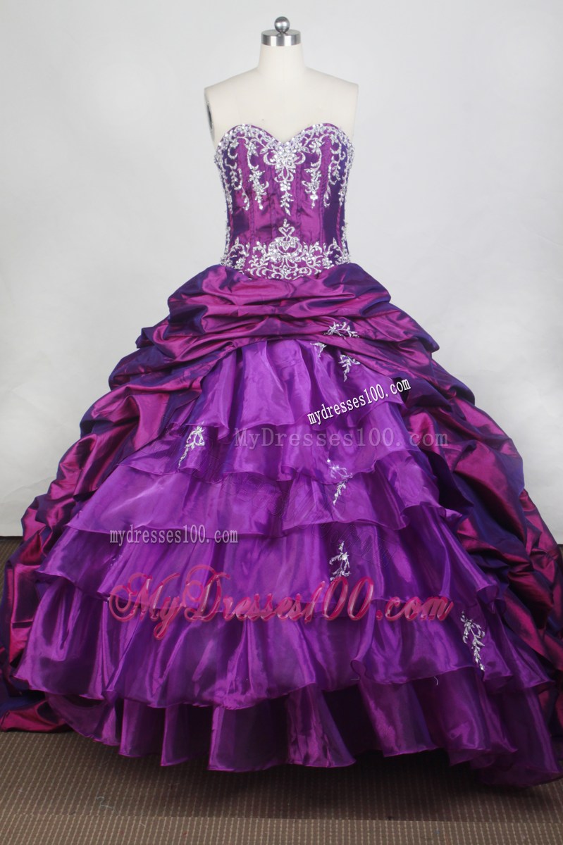 Ruffled and Layered Two-toned Purple Quinceanera Gown with Beaded Bodice